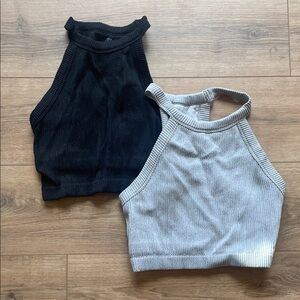 Aerie Black and Gray Ribbed Halter Bralette Tops - M